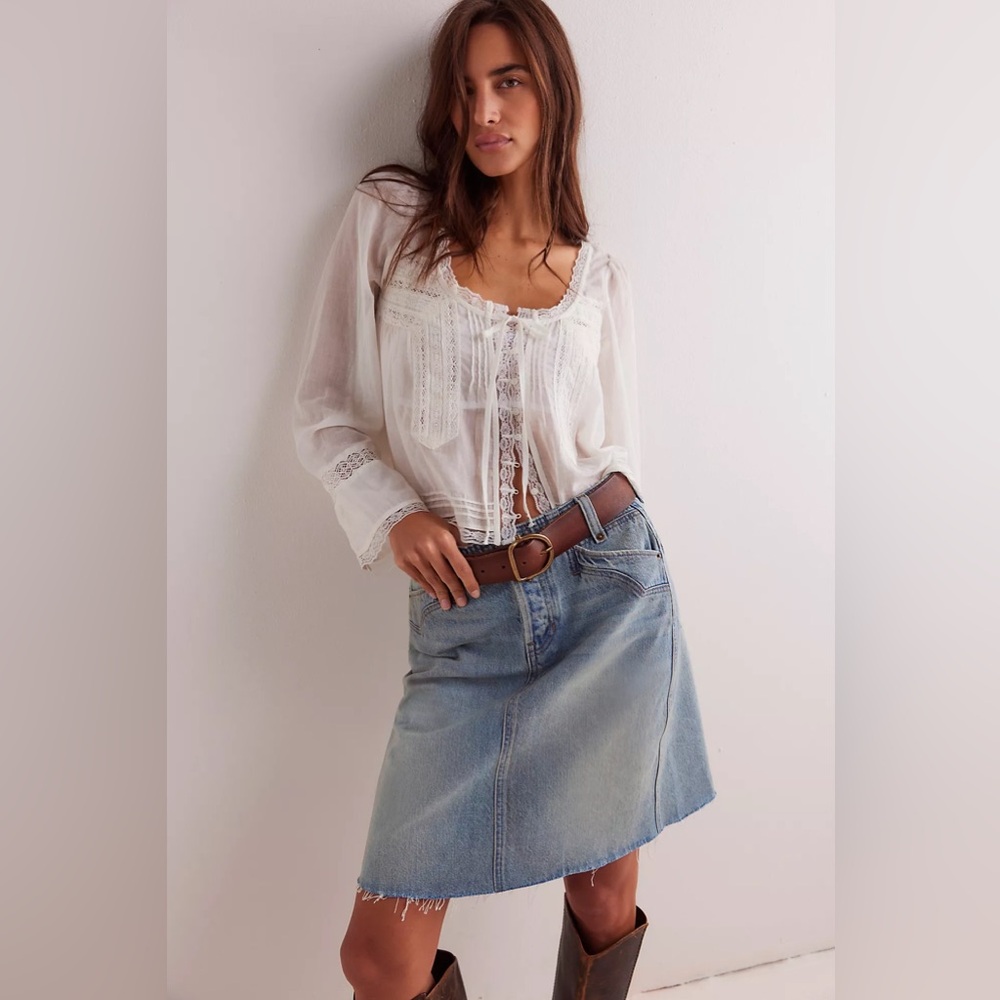 Free People Blue Denim Midi Skirt